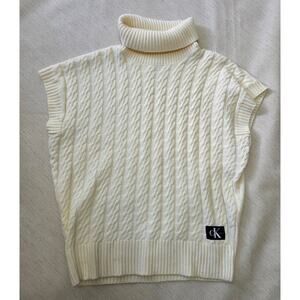 Calvin Klein Off White Short Sleeve Sweater with Cowl Neck Woman's Size Large